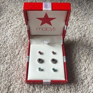 Ruby, sapphire, and emerald earrings with interchangeable jacket